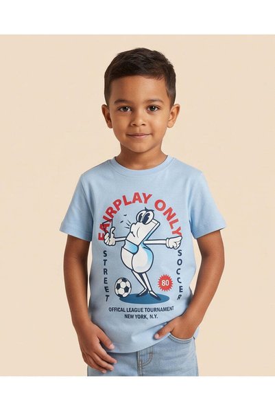 REDTAG Boys Blue Printed T-Shirt