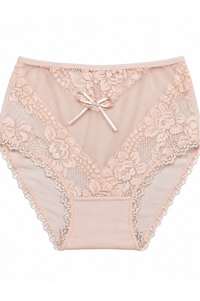 Zena Large Size High Waist Floral Lace Bow Detailed Cotton Women's Panties