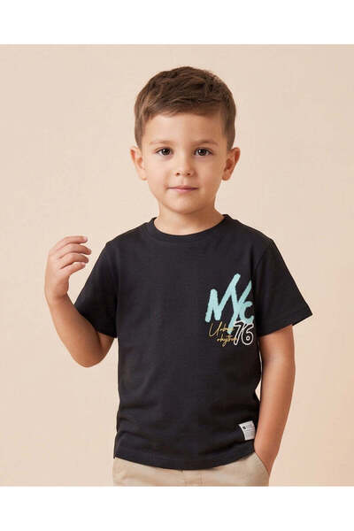 REDTAG Boys Black NYC Print Short Sleeve T-Shirt
