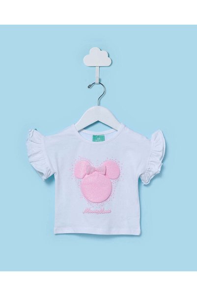 REDTAG Infant Girls White Minnie Mouse T Shirt