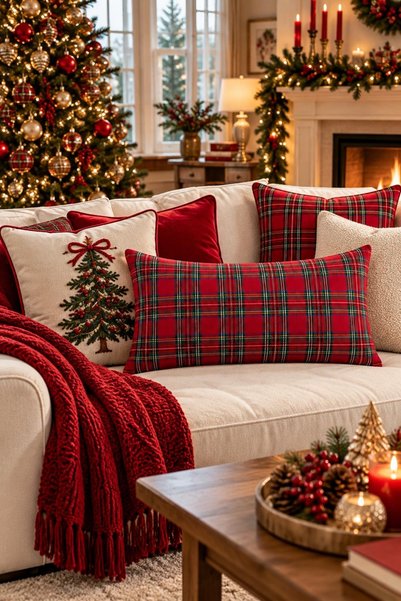 desicap Christmas Themed Plaid Fabric Decorative Throw Pillow Cover 30 × 50 cm 1 Piece