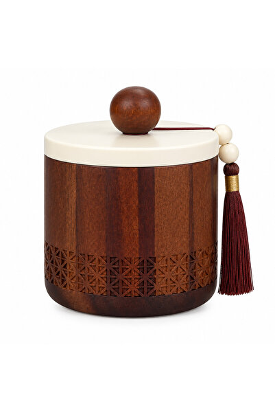 AKDC Wooden Candy Jar with Metal Lid Brown & Cream - 10×10cm