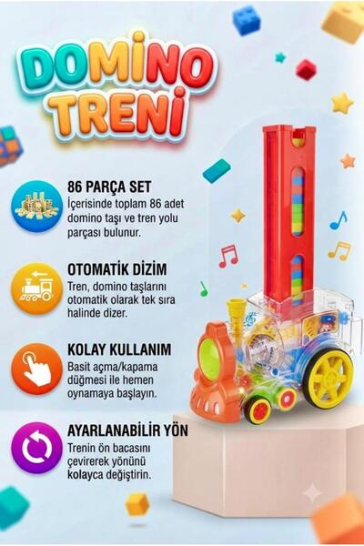 Tıfıl Toys Domino Tren Yön Verilebilir Şeffaf Dişli Otomatik 86 Parça 16 Cm I...