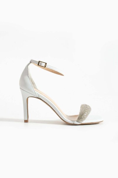 FOLLİNİ Women's Genuine Leather Evening Dress Shoes with White Silver Stones
