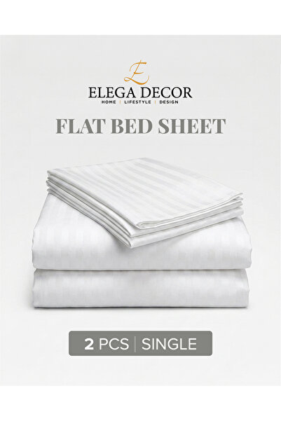 Elega Decor 210TC Cotton Satin Single Strpies Bed Sheet Set 2PC | Soft Breathable Satin Flat Sheet 180x260 cm | 1 pillowcase 50x75 cm | OEKO-TEX & ECAS Certified