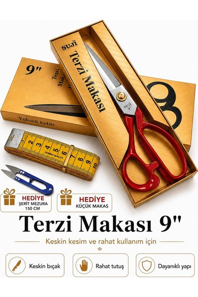 FR. KNIVES Suji 9 numara 23 CM Terzi Kesim Makas + Kutulu Şerit Mezura + Meta...