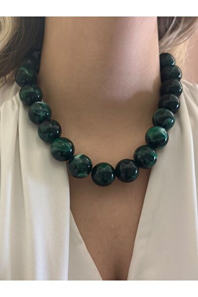 BYYEŞO Green Rowed Bead Necklace (Brass Plated)