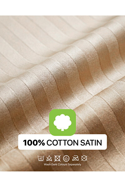 Elega Decor 210TC Cotton Satin Single Strpies Bed Sheet Set 2PC | Soft Breathable Satin Flat Sheet 180x260 cm | 1 pillowcase 50x75 cm | OEKO-TEX & ECAS Certified