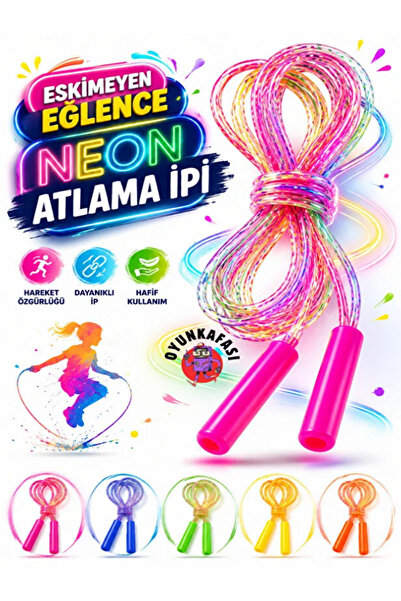 VOSİBU 1 Adet Neon Atlama İpi Karışık Renk Çocuk Oyun ve Spor İpi Dayanıklı E...