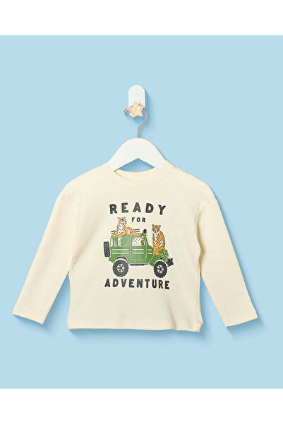 REDTAG Infant Boys Beige Printed T-Shirt