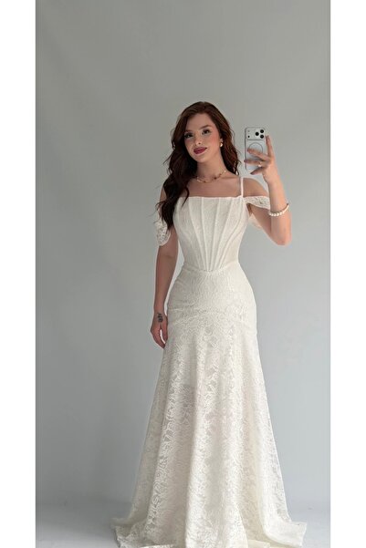 ayşenur Dinçer butik Valeria Dantel Abiye Beyaz