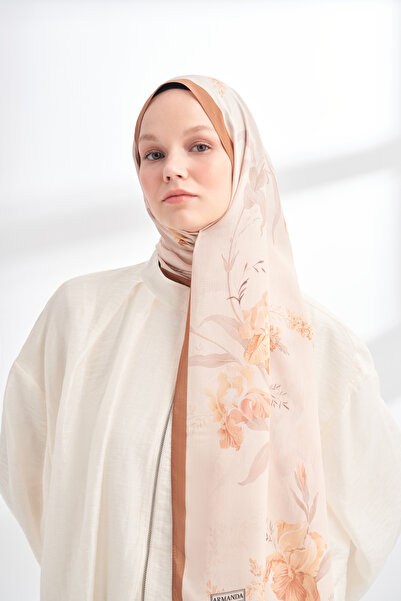 ARMANDA Floral Archive Aveline Pattern Shawl - Milk Brown - Ecru