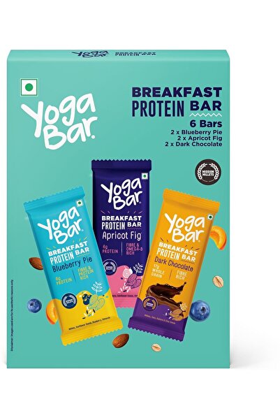 YOGA BAR Yogabar Breakfast Bars Variety Pack – 6 x 45g, High Protein & Fibre, Daily Energy Bars, No Preservatives