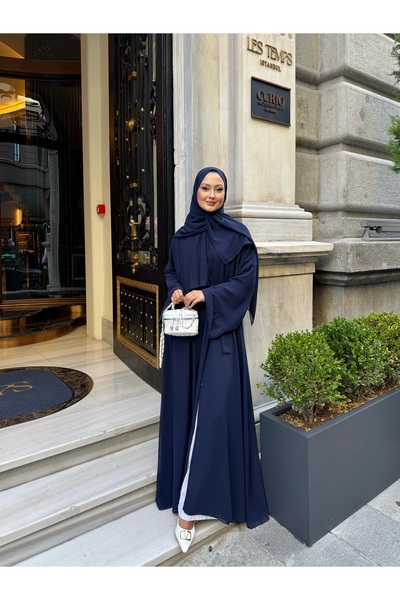 almila şallı şifon abaya uzun kol önden gizli çıtçıtlı çift kat şifon 1.kalite premium abaya