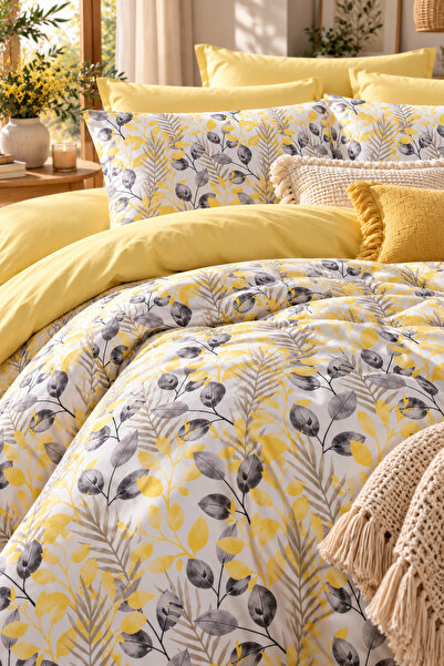 MyStory Home Lastikli Çarşaflı Çift Kişilik Nevresim Takımı Lemon Sarı