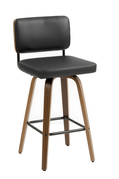 Topscaune Set 2 scaune de bar, cu spatar, sezut rotativ, tapiterie PU, Negru