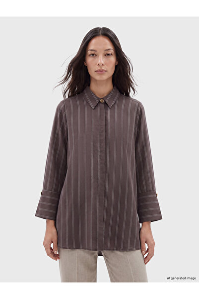 LC Waikiki Two Mt Shop Quality Lcw Everyday Brown Striped Women's Shirt Tunic