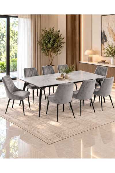 TrentonGCC طقم طاولة طعام فاخر بسطح رخامي مع كراسي (1+8) |   180×90×77 سم |  ...