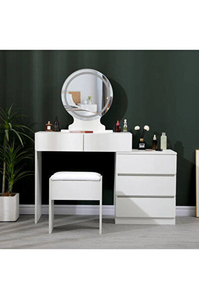 Mobatelier Set BLANCA – Masă de Toaletă pentru Machiaj, cu Oglinda Iluminata ...