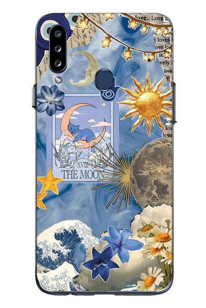 FLAMENKO Samsung Galaxy A20S Compatible Moon Sun Vintage Sky Pattern Transpar...