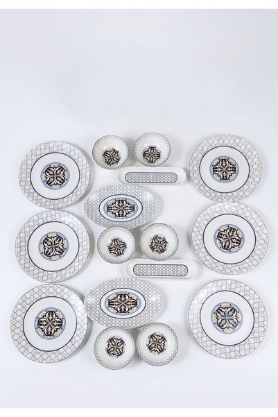 Tezyinat Wood Bergama 16 Piece Porcelain Breakfast Set for 6 People
