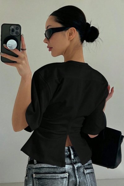 COOL TARZ Women's Short Sleeve Backless Slim Fit Blouse/T-Shirt