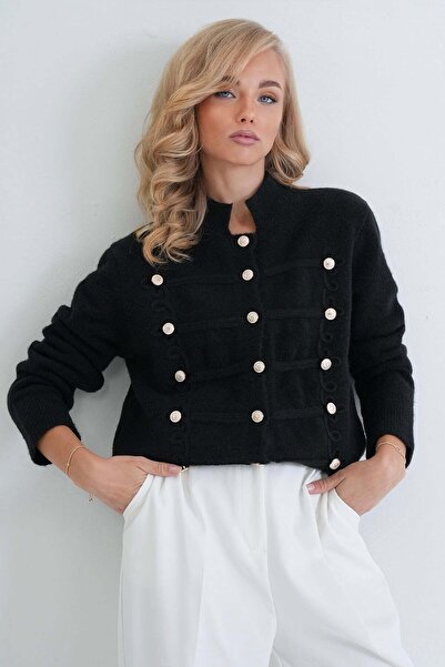 Trend Alaçatı Stili Women's Black Tie-Up Soft Knitwear Cardigan Alc-X15901