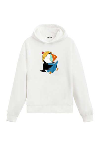 Colermi Puffin Reading a Book Design Hooded Sweatshirt