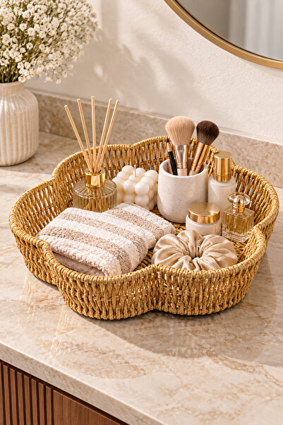 YzHome Hasır Rattan Yuvarlak Papatya Model Tepsi Sepet Organizer Düzenleyici ...