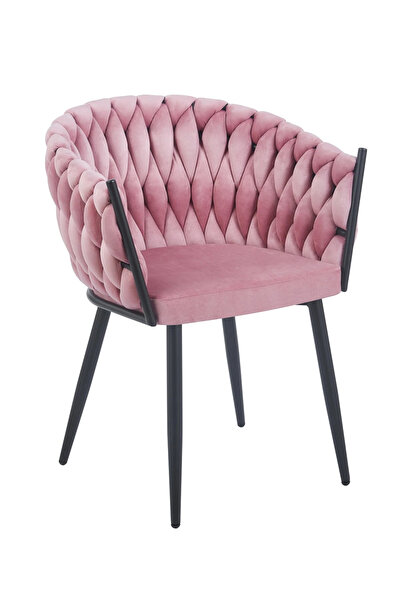 Topscaune Set 2 scaune dining, catifea, cadru metalic, Roz/Negru