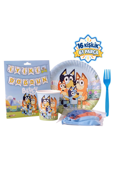 Bluey Doğum günü Parti malzemeleri kutlama seti, balon, banner, tabak, bardak, çatal