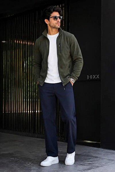 DAMGA JEANS Men's Daily Thick Full Zipper Khaki Fleece
