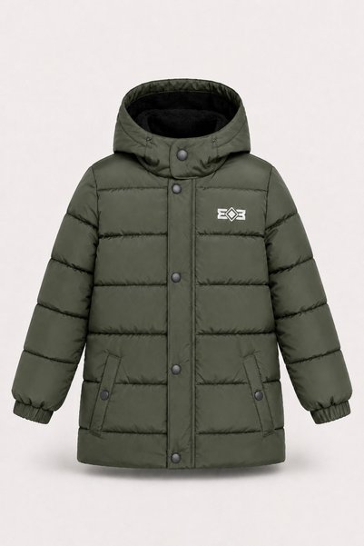 EA LİNE Boy's Logo Detailed Hooded Zippered Winter Coat - Khaki