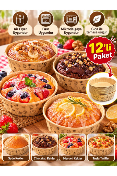 TemizlikMağazam 12'li Yuvarlak Küçük Boy Kraft Desenli Muffin Cupcake Kalıbı ...