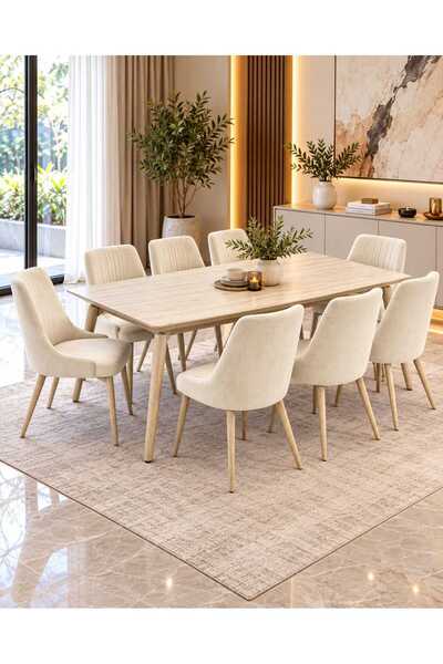 TrentonGCC Royal Marble Top Dining Table Set 1+8 | 180×90×77 cm | Luxury Dini...