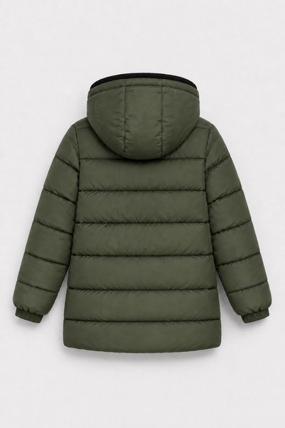 EA LİNE Boy's Logo Detailed Hooded Zippered Winter Coat - Khaki