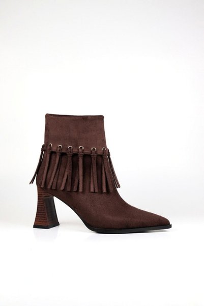 VARENZA WOMAN SHOES Suede Tassel-Trimmed Collar with Zipper Women's Thick-Heeled Boots 8cm