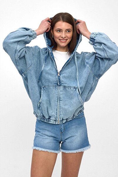 Denim Date Light Blue Kadın Denim Hoodie