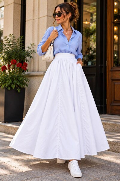 LiliaBoutique Kadın Premium Lastikli Cepli Günlük Rahat Etek Poplin Kumaş (95...