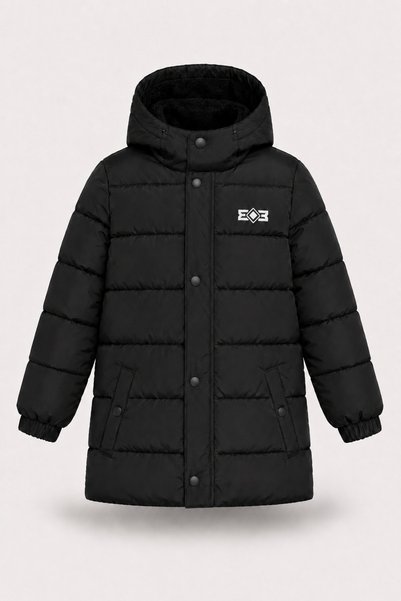 EA LİNE Boy's Logo Detailed Hooded Zippered Winter Coat - Black