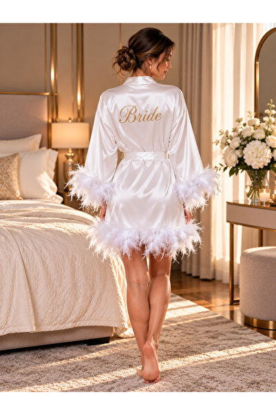GIONA فستان زفاف من الساتان المطرز بالذهب مع ريش