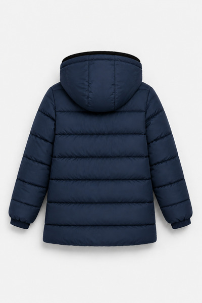 EA LİNE Boy's Logo Detailed Hooded Zippered Winter Coat - Navy Blue