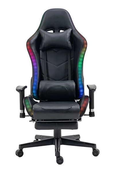 Topscaune Scaun gaming cu sistem iluminare bandă LED RGB, masaj în perna lomb...