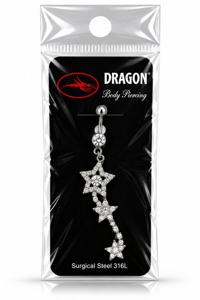 DRAGONTATTOO Yıldız Figürlü Taşlı Sallantılı Göbek Piercing 316L Cerrahi Çelik