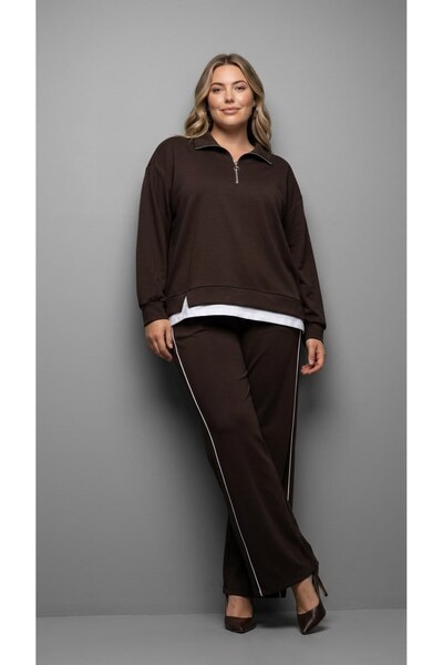 Koza Butik طقم بدلة رياضية بأكمام طويلة وتفاصيل نصف سحاب من نوع Big Size 8308-27
