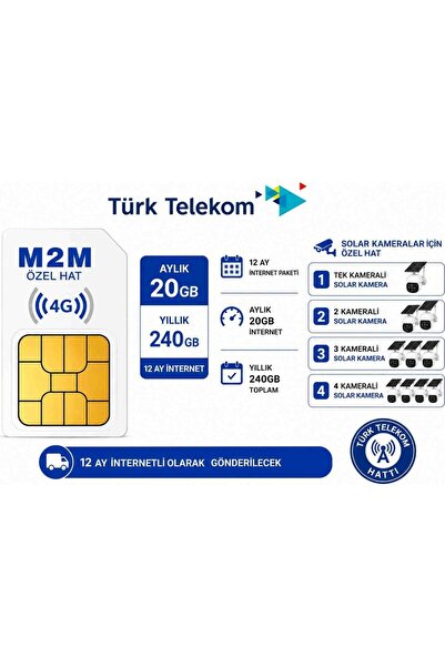 Generic Türk Telekom M2M Data Sim Kart Aylık 20GB Yıllık 240GB Solar Kamerala...