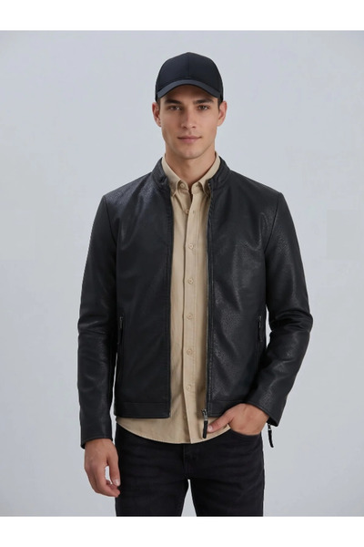 PIQUE Men's Black Faux Leather Jacket Jımmy