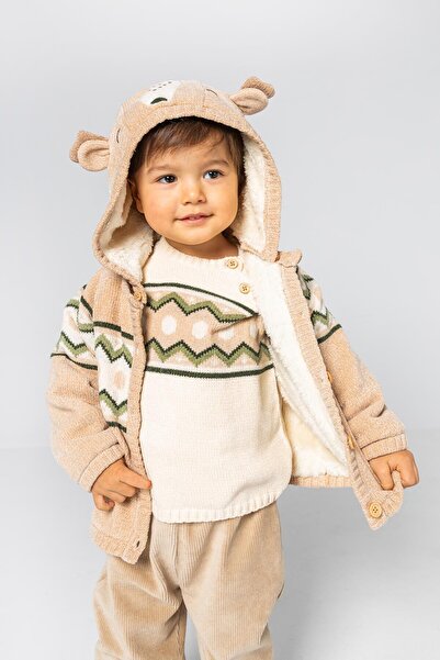 Boboli Animal Patterned Coat 6 Months-18 Months Ecru