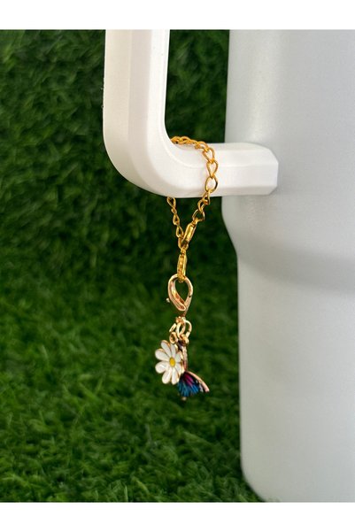 YuccaCo Accessorize Your Life زينة ترمس على شكل فراشة وديزي/ تميمة ترمس على شكل فراشة وديزي/ تميمة حقيبة على شكل زهرة