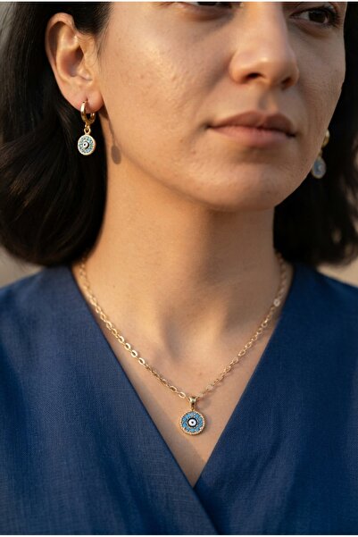 ZGNOVA Zircon Stone Evil Eye Beaded Necklace and Earring Set
